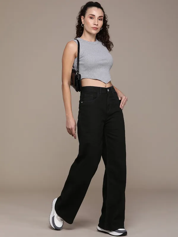 Black_Cotton_Blend_Flared_High_Rise_Jeans_For_Women
