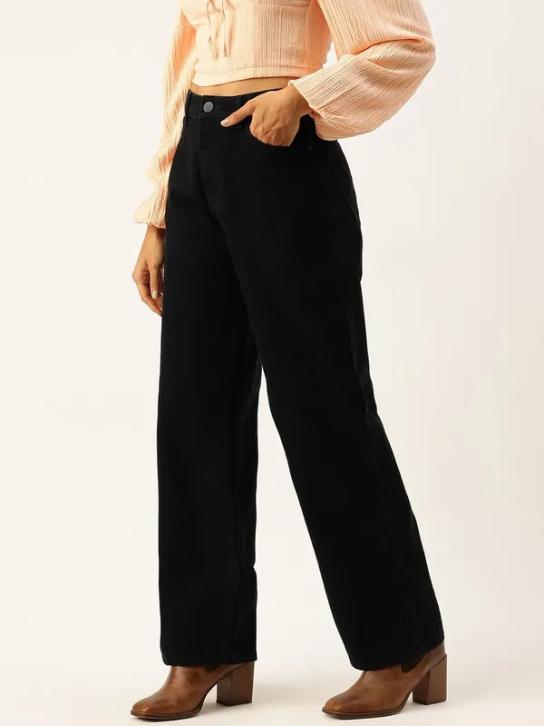 Black_Cotton_Blend_Flared_High_Rise_Jeans_For_Women