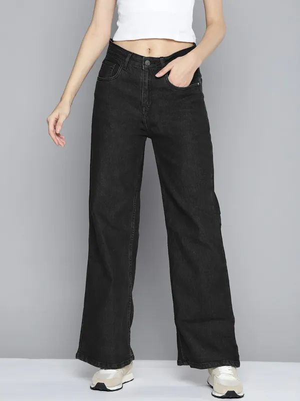 Black_Cotton_Blend_Flared_High_Rise_Jeans_For_Women