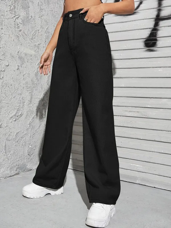 Black_Cotton_Blend_Flared_High_Rise_Jeans_For_Women