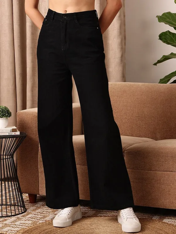 Black_Cotton_Blend_Flared_High_Rise_Jeans_For_Women