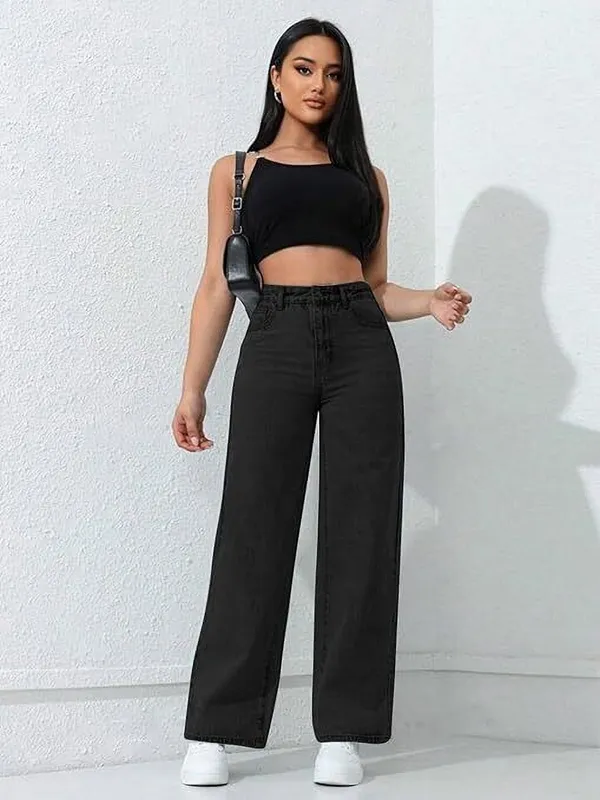 Black_Cotton_Blend_Flared_High_Rise_Jeans_For_Women