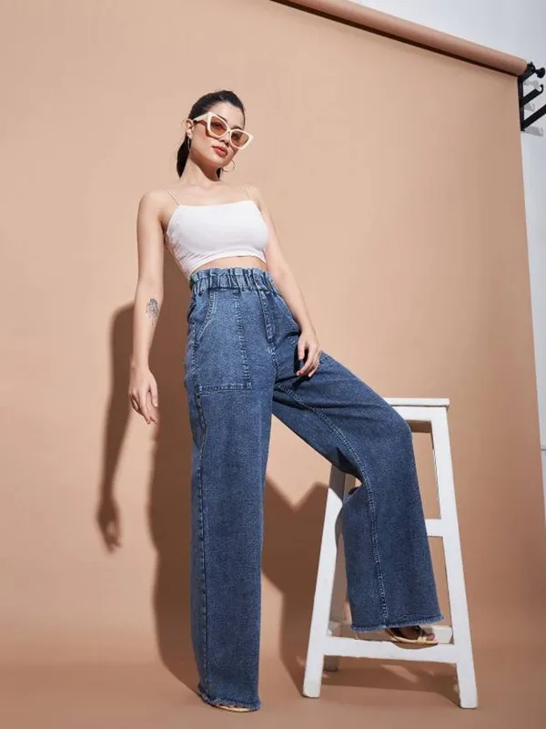 Blue_Cotton_Blend_Flared_High_Rise_Jeans_For_Women