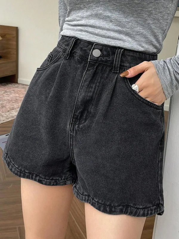 Black_Denim_High-Waisted_Washed_Shorts_For_Women