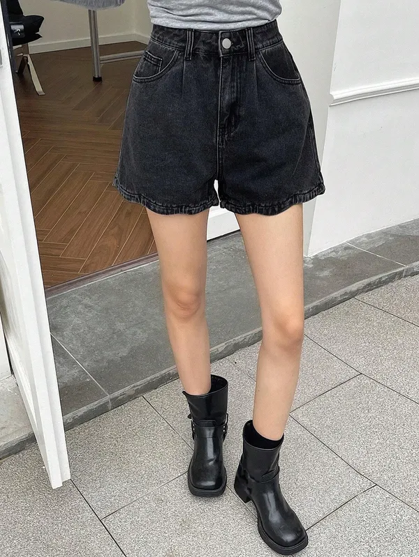 Black_Denim_High-Waisted_Washed_Shorts_For_Women