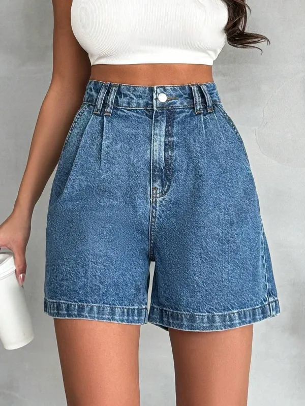 Blue_Denim_High-Waisted_Washed_Shorts_For_Women