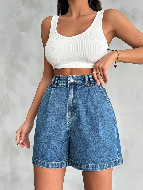 Blue_Denim_High-Waisted_Washed_Shorts_For_Women