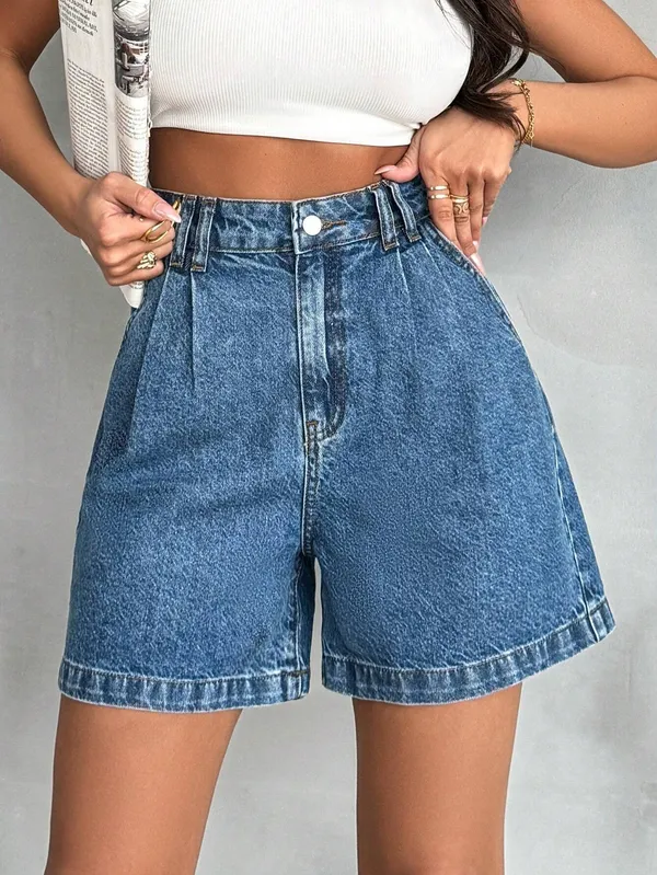Blue_Denim_High-Waisted_Washed_Shorts_For_Women