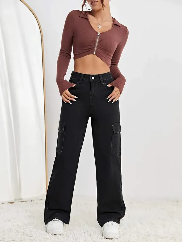 Black_Cotton_Blend_Flared_High_Rise_Jeans_For_Women