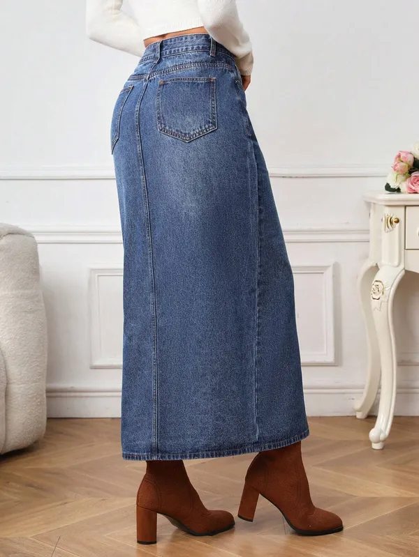Blue_Cotton_Blend_Pencil_Cut_Casual_Skirt_For_Women