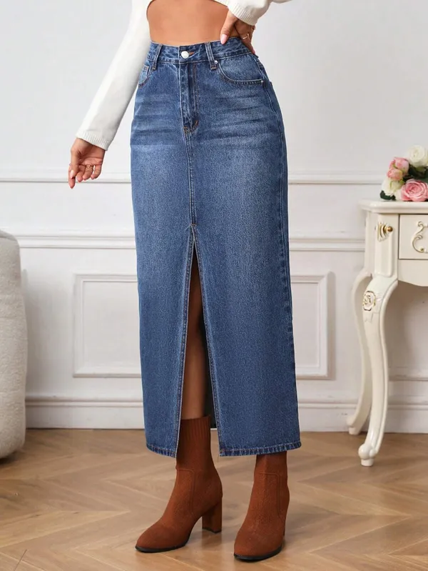 Blue_Cotton_Blend_Pencil_Cut_Casual_Skirt_For_Women