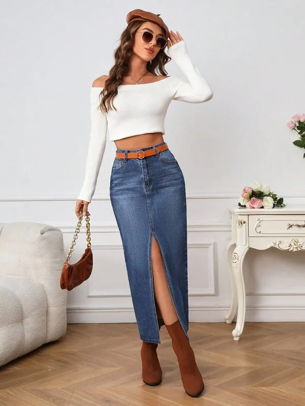 Blue_Cotton_Blend_Pencil_Cut_Casual_Skirt_For_Women