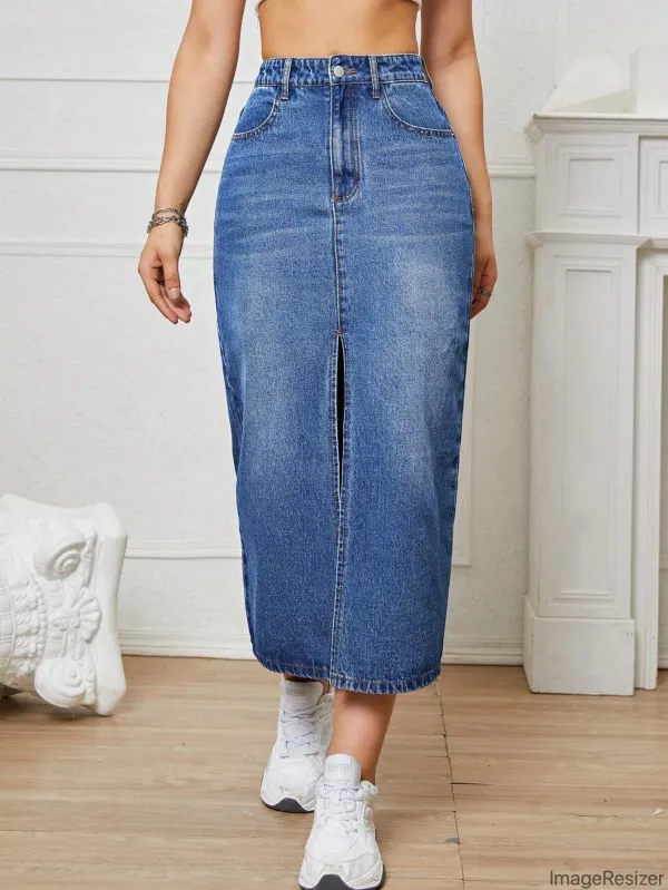 Blue_Cotton_Blend_Pencil_Cut_Casual_Skirt_For_Women