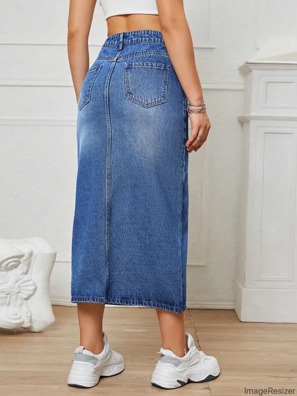 Blue_Cotton_Blend_Pencil_Cut_Casual_Skirt_For_Women