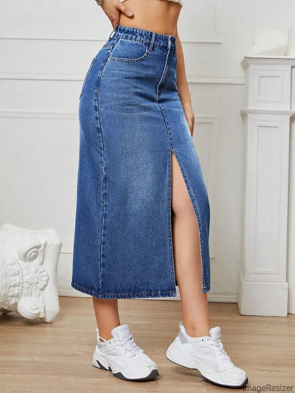 Blue_Cotton_Blend_Pencil_Cut_Casual_Skirt_For_Women