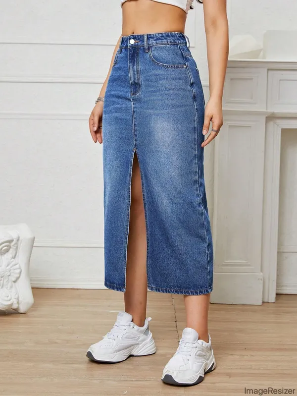 Blue_Cotton_Blend_Pencil_Cut_Casual_Skirt_For_Women