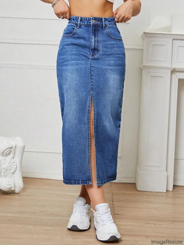 Blue_Cotton_Blend_Pencil_Cut_Casual_Skirt_For_Women