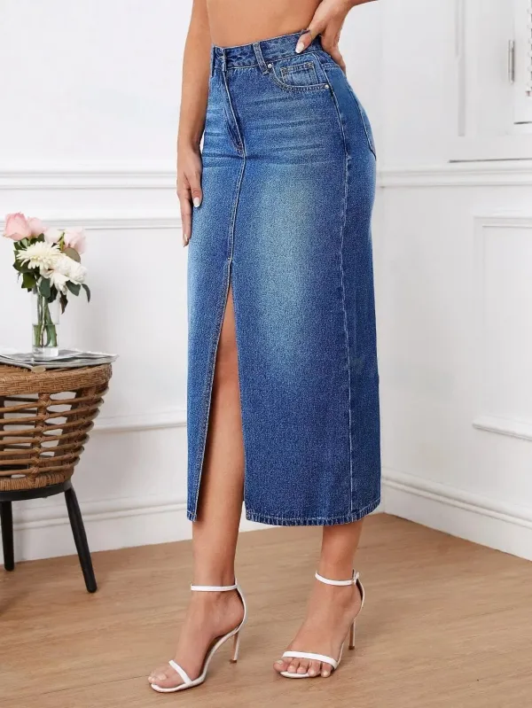 Blue_Denim_Pencil_Cut_Casual_Skirt_For_Women