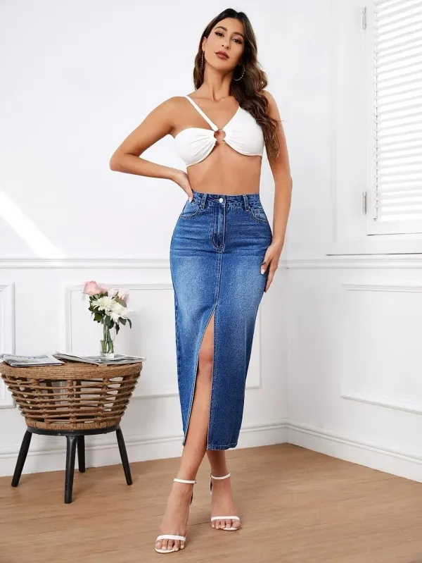 Blue_Denim_Pencil_Cut_Casual_Skirt_For_Women