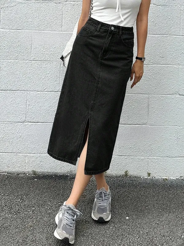 Black_Denim_Casual_Skirt_For_Women