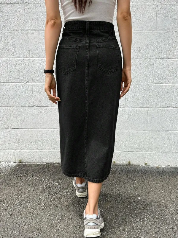 Black_Denim_Casual_Skirt_For_Women