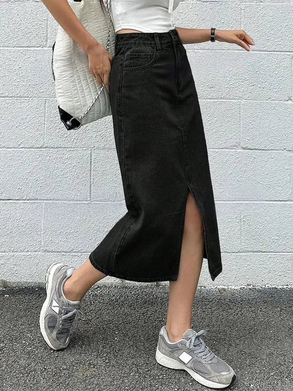 Black_Denim_Casual_Skirt_For_Women