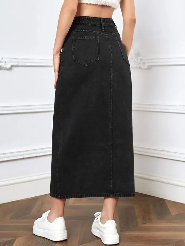 Black_Denim_Casual_Skirt_For_Women