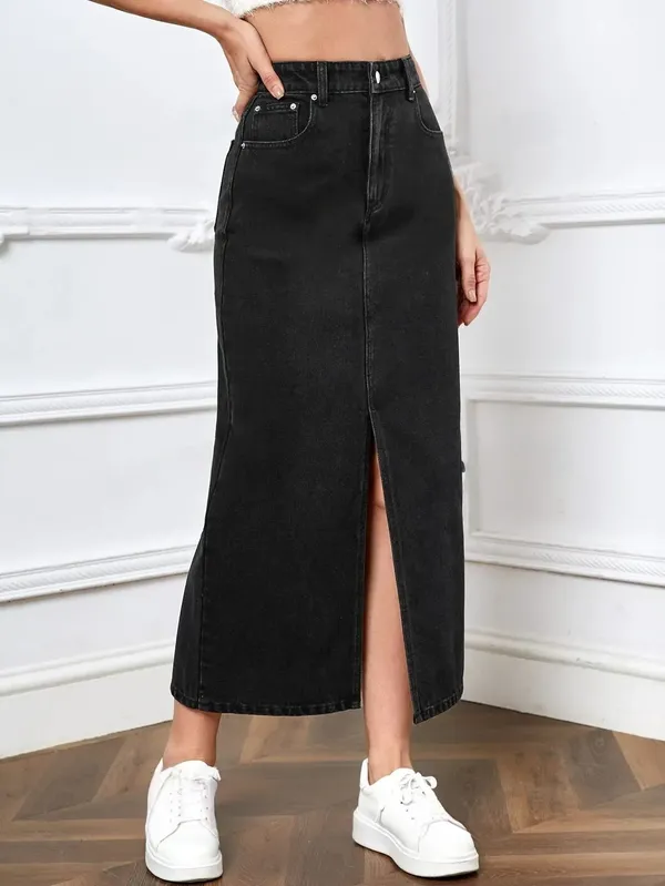 Black_Denim_Casual_Skirt_For_Women