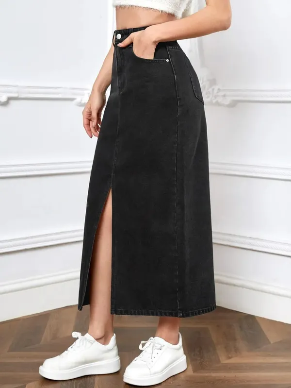 Black_Denim_Casual_Skirt_For_Women