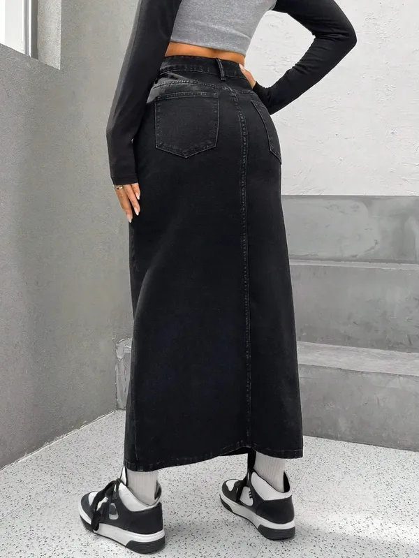 Black_Denim_Pencil_Cut_Casual_Skirt_For_Women