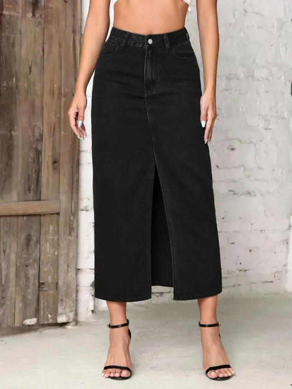 Black_Cotton_Blend_Pencil_Cut_Casual_Skirt_For_Women
