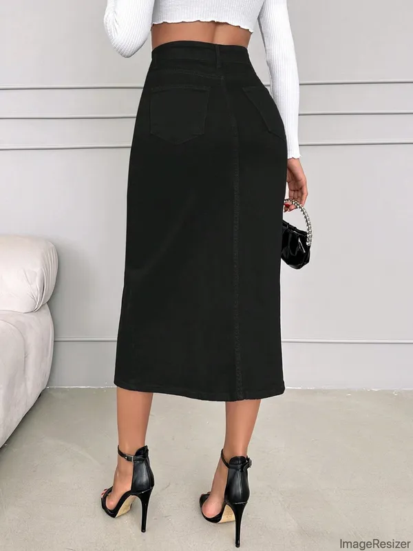 Black_Cotton_Blend_Pencil_Cut_Casual_Skirt_For_Women