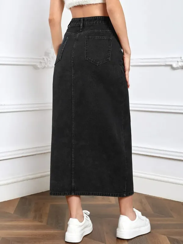 Black_Denim_Pencil_Cut_Casual_Skirt_For_Women