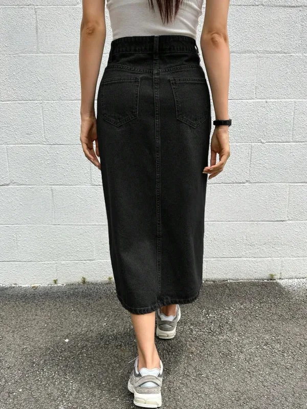 Black_Denim_Pencil_Cut_Casual_Skirt_For_Women