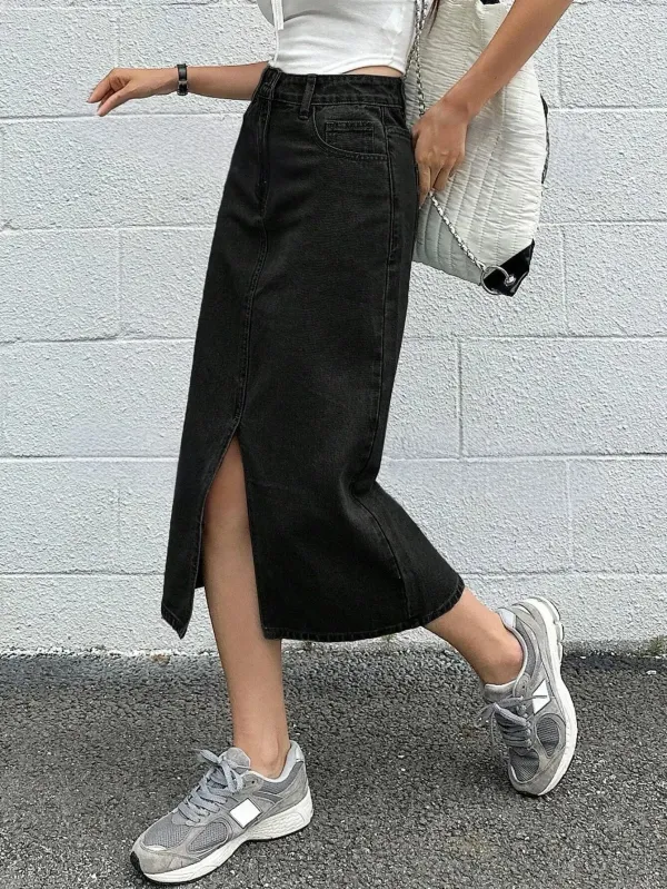 Black_Denim_Pencil_Cut_Casual_Skirt_For_Women