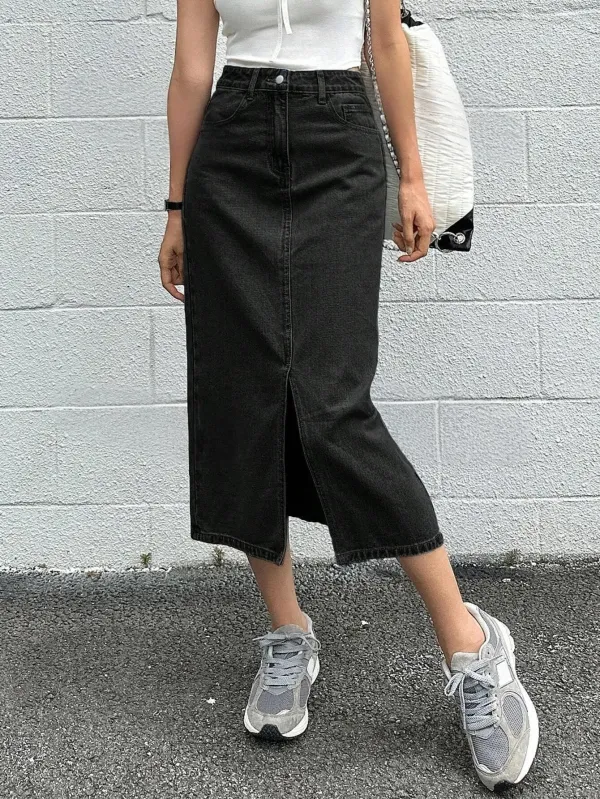 Black_Denim_Pencil_Cut_Casual_Skirt_For_Women