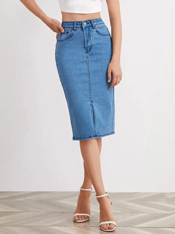 Blue_Denim_Pencil_Cut_Casual_Skirt_For_Women