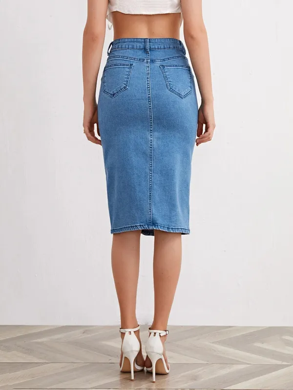 Blue_Denim_Pencil_Cut_Casual_Skirt_For_Women