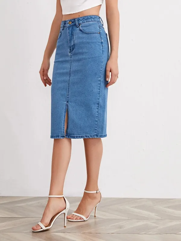 Blue_Denim_Pencil_Cut_Casual_Skirt_For_Women