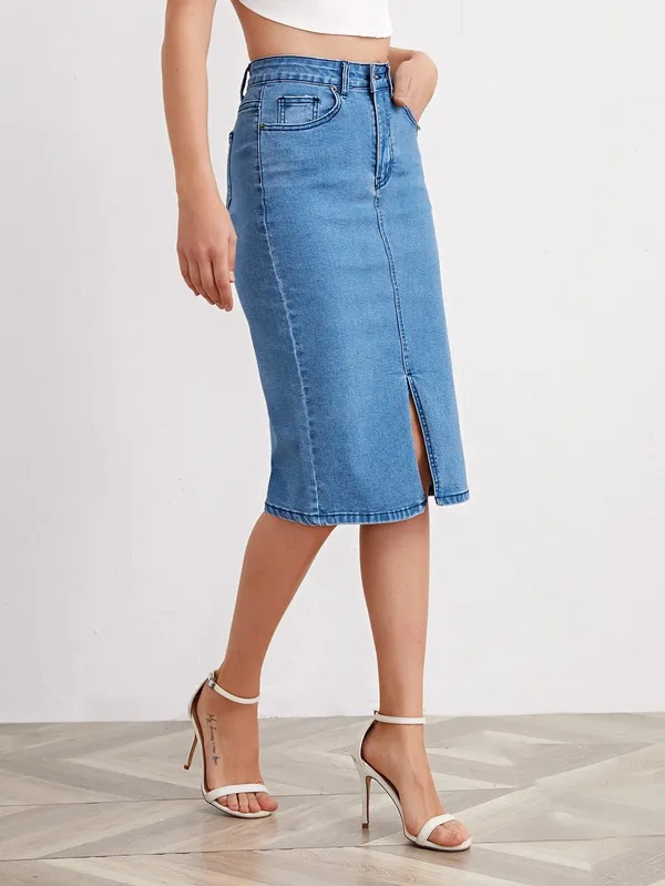 Blue_Denim_Pencil_Cut_Casual_Skirt_For_Women