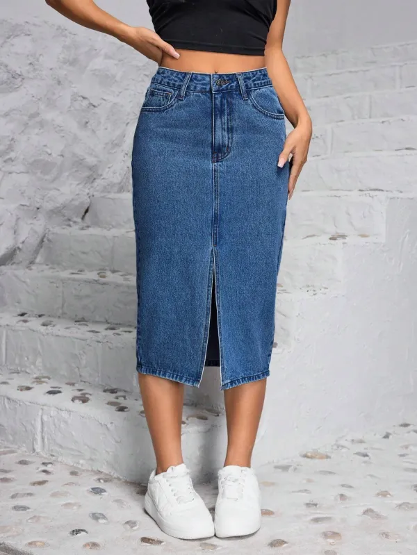 Light_Blue_Denim_Pencil_Cut_Casual_Skirt_For_Women