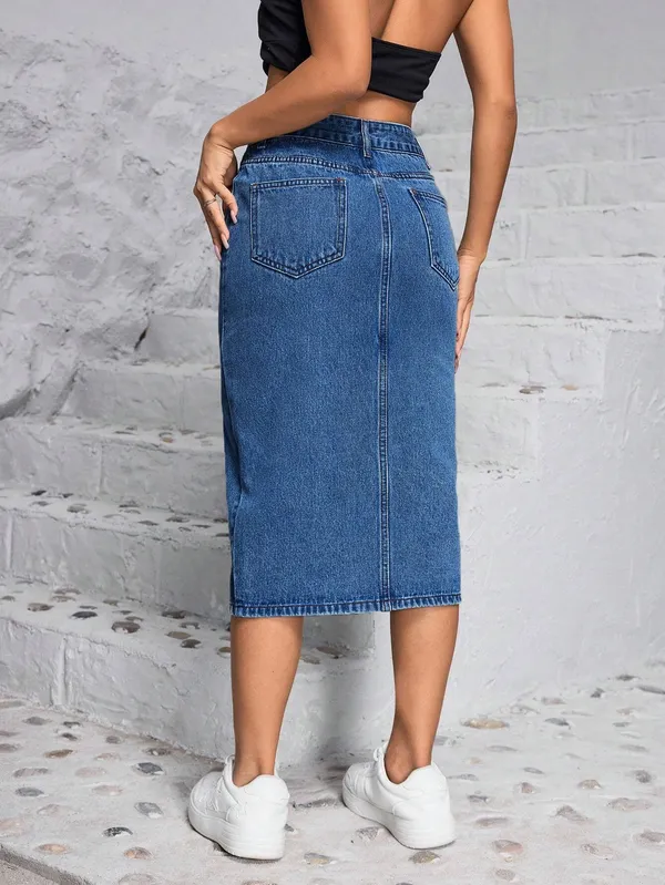 Light_Blue_Denim_Pencil_Cut_Casual_Skirt_For_Women