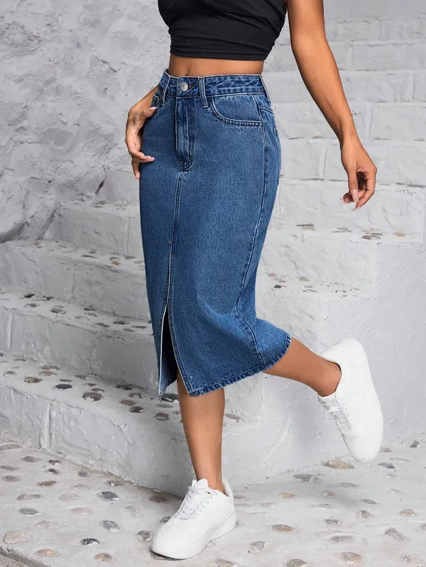Light_Blue_Denim_Pencil_Cut_Casual_Skirt_For_Women