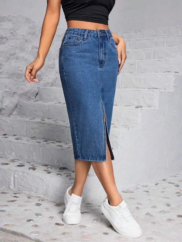 Light_Blue_Denim_Pencil_Cut_Casual_Skirt_For_Women