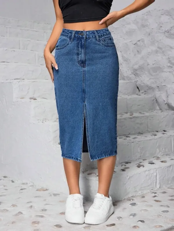 Blue_Denim_Pencil_Cut_Casual_Skirt_For_Women