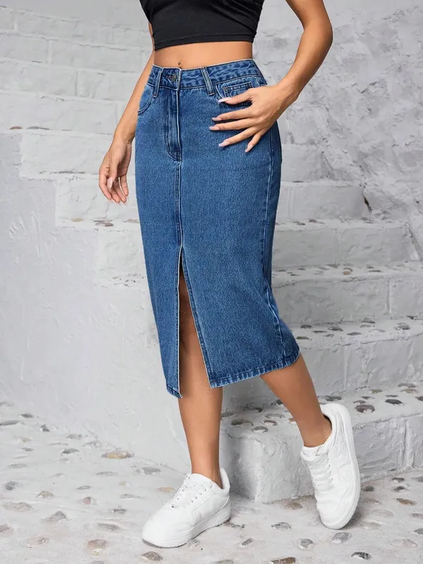 Blue_Denim_Pencil_Cut_Casual_Skirt_For_Women