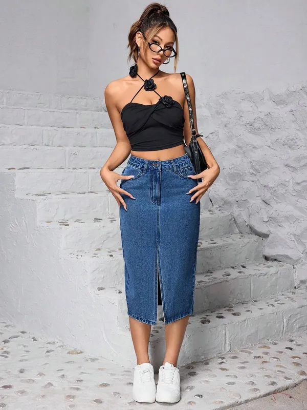 Blue_Denim_Pencil_Cut_Casual_Skirt_For_Women