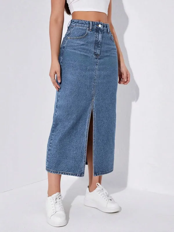 Blue_Denim_Pencil_Cut_Casual_Skirt_For_Women