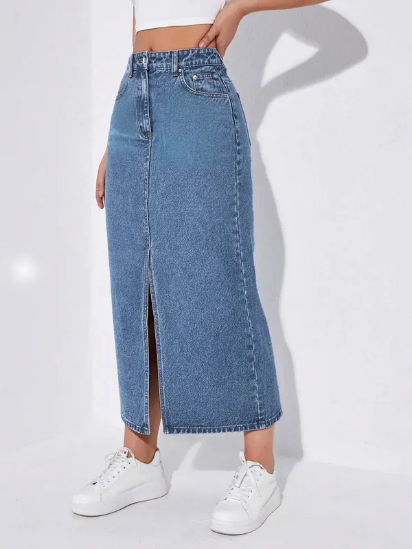 Blue_Denim_Pencil_Cut_Casual_Skirt_For_Women