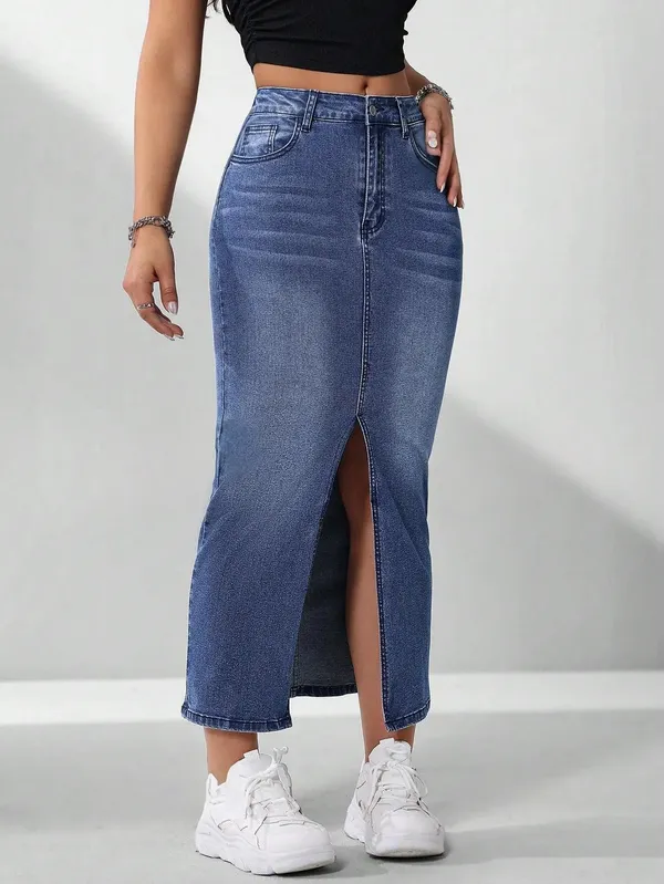 Blue_Denim_Pencil_Cut_Casual_Skirt_For_Women